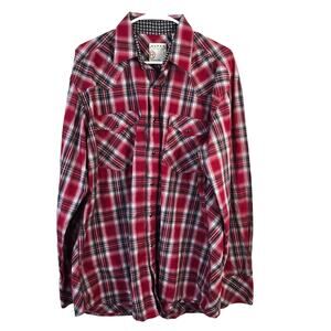 Roper Shirt Men's L Red Black Plaid Pearl Snap Western Cowboy Rodeo Southwestern